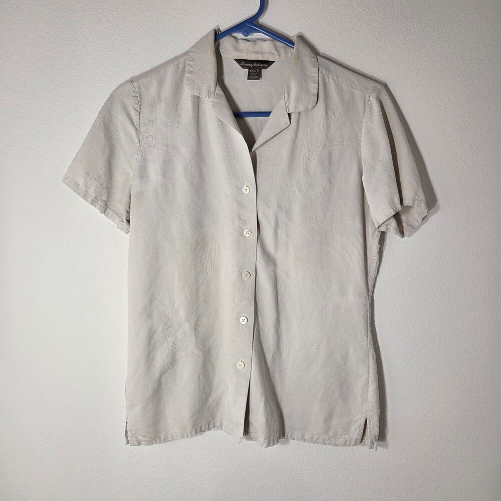 Vintage Tommy Bahama Button Down Blouse 100% Silk XS Grey